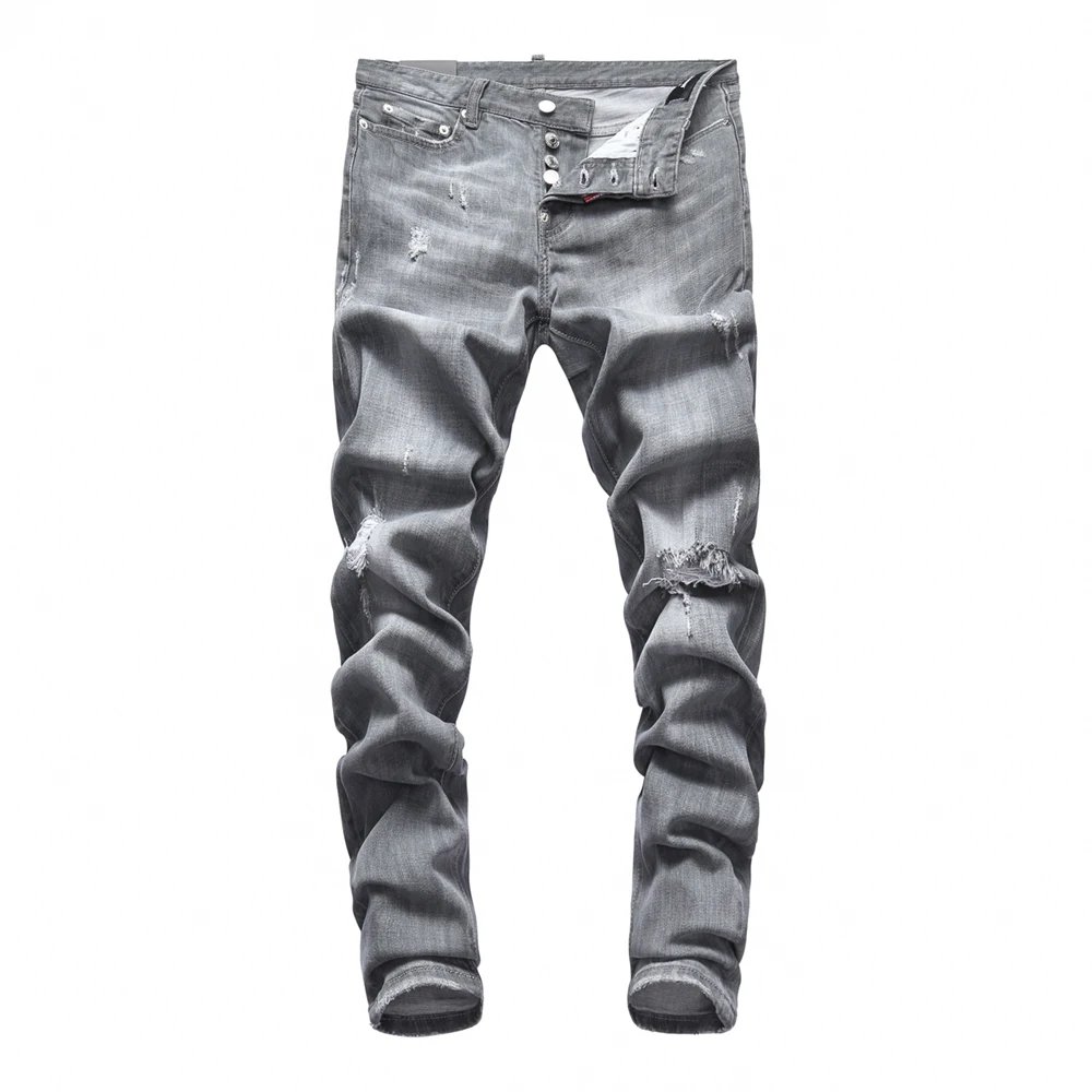 

DSQUARED2 Italy Brand Dsq2 Men Dsq Stretch Jeans Men Slim Jeans Pants Men Denim Trousers Grey Hole Pencil Pants Jeans for Men