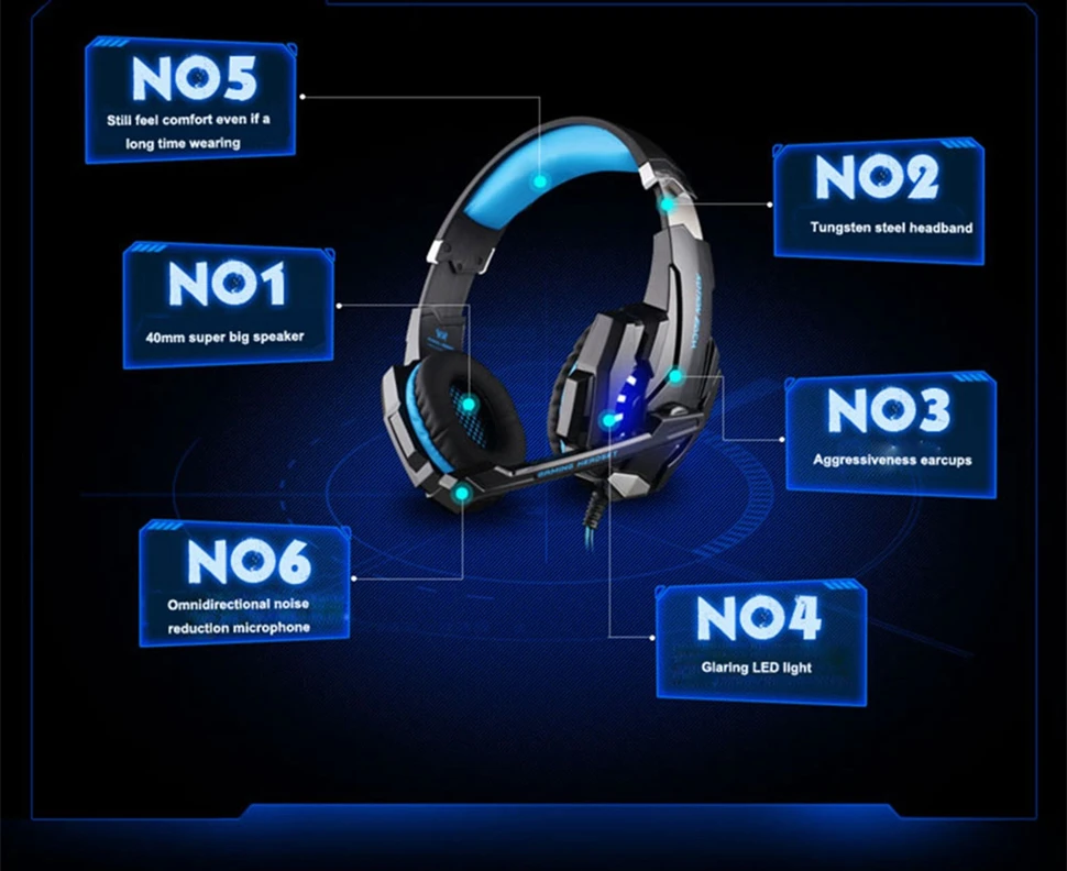 KOTION EACH G2000 G9000 игровые лучшие наушники с глубокими басами, стереогарнитура для ПК, для компьютерных игр, наушники с микрофоном, светодиодный свет
