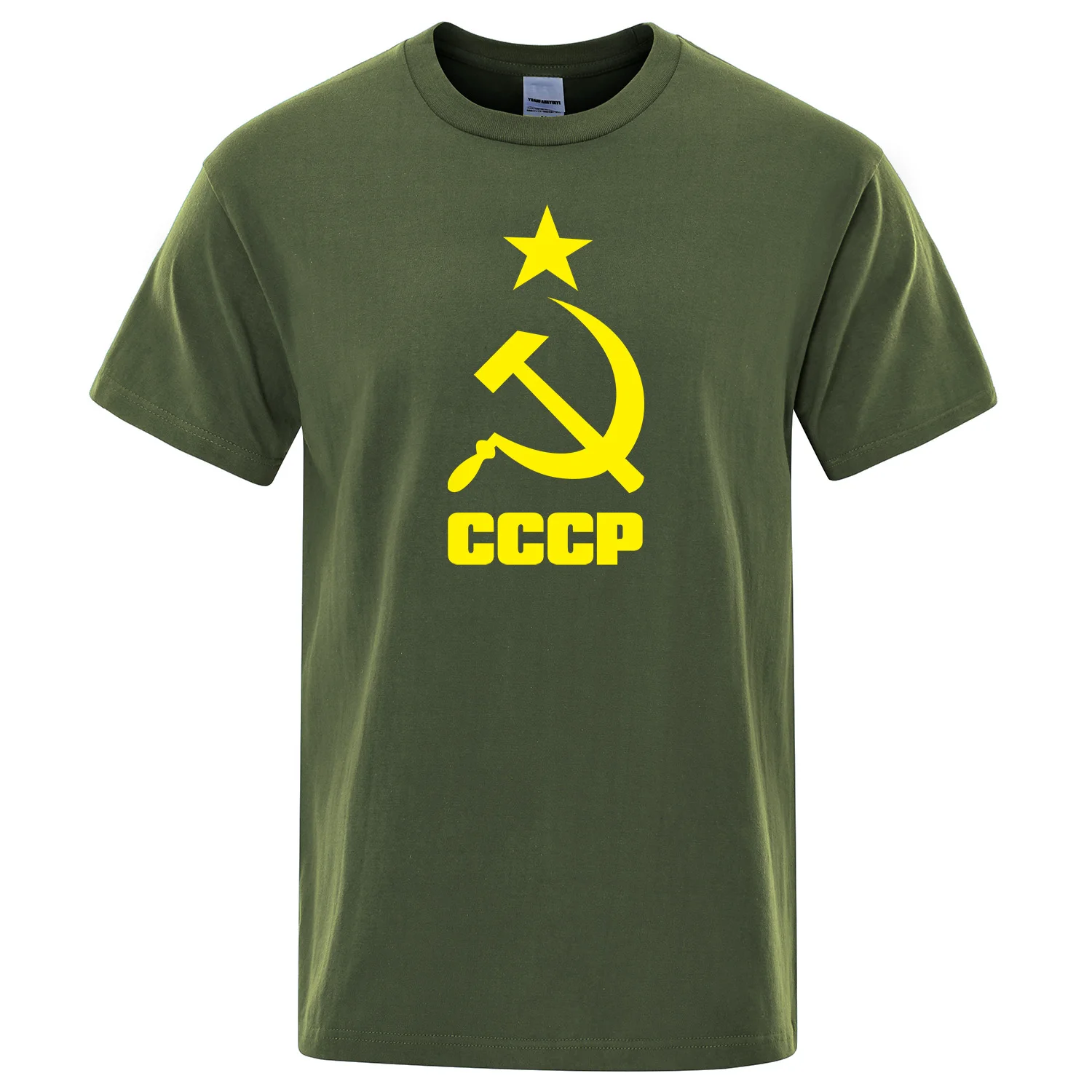 Мужская футболка, лето, CCCP, русские футболки для мужчин, для СССР, Советского Союза, Мужская футболка с коротким рукавом, футболки для мужчин, футболки из хлопка с круглым вырезом - Цвет: army green 6
