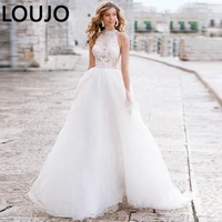 luojo tulle 2022 wedding dresses beading halter sleeveless lace appliques button a line bridal gowns vestido de noiva