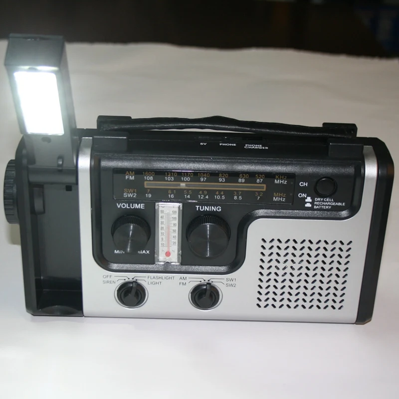 

Multi-Band Multi-Function Radio, AM/FM/SW/NOAA Solar Hand-Cranked Radio with LED Lighting and Rechargeable