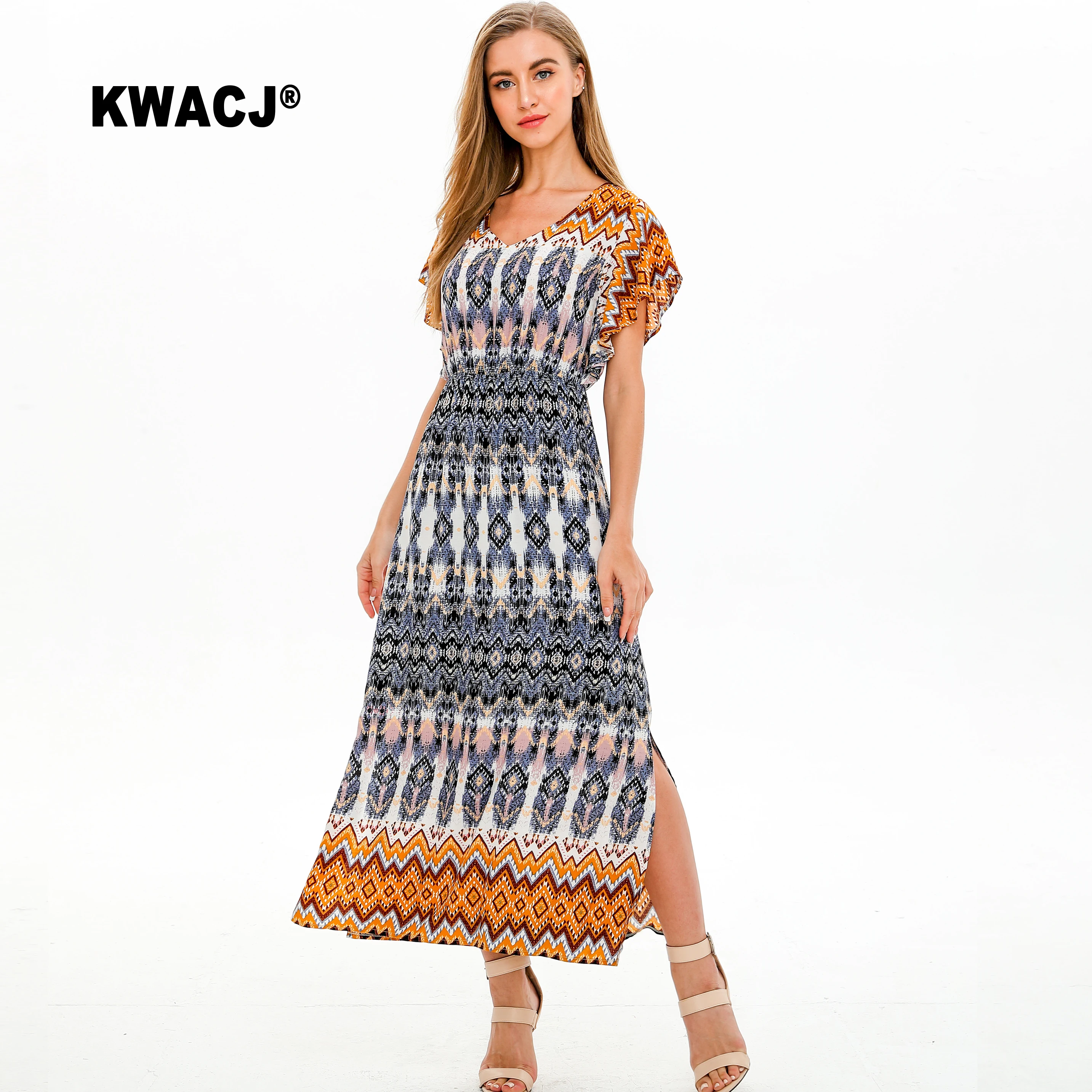 KWACJ с цветочным принтом длинное платье Для женщин летние брюки бабочками рукав