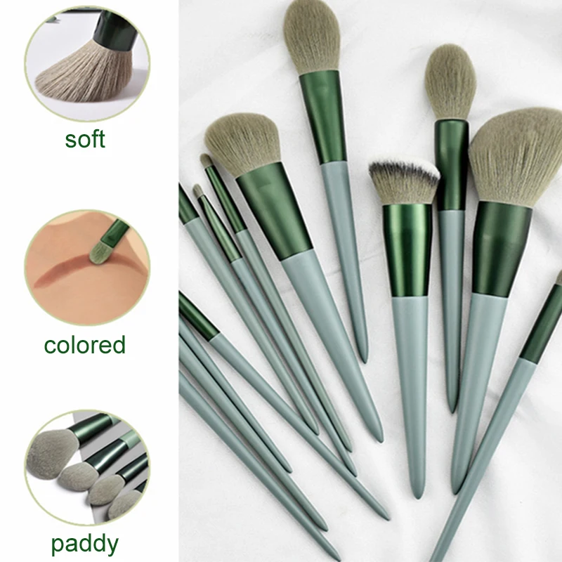 

Oein Matcha Green MakeUp Brushes Cosmetics Foundation & Powder & Blush 1set = 13pcs Fiber Beauty Make Up Tools With Big