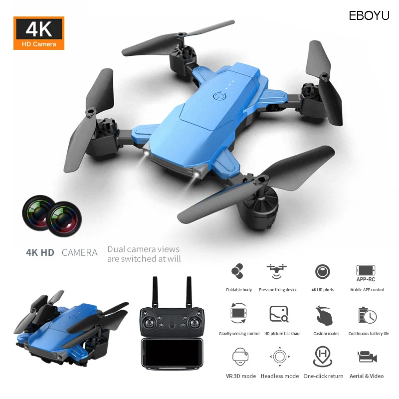 

EBOYU XKY K2 2.4Ghz 4CH Fold RC Drone 4K WiFi FPV HD Camera Altitude Hold Headless Mode One Key Return RC Quadcopter RTF