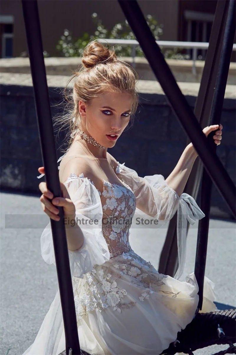 Eightree в винтажном стиле Короткие свадебное платье кружевное Пышное Платье с