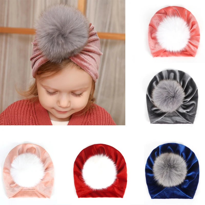 

1-3T Beanies Baby Hat Pompon Winter Children Hat Velvet Cute Cap For Girls Boys Casual Solid Color Girls Hat Baby Beanies
