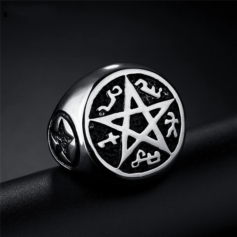 

Punk Style Satan Five Stars Finger Rings For Women Hip Hop Jewelry High Quality Stainless Steel Engagement Bands Party Gifts