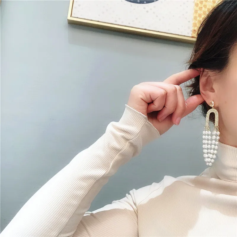 Эффектные Подвески с искусственным жемчугом Длинная кисточка из горного