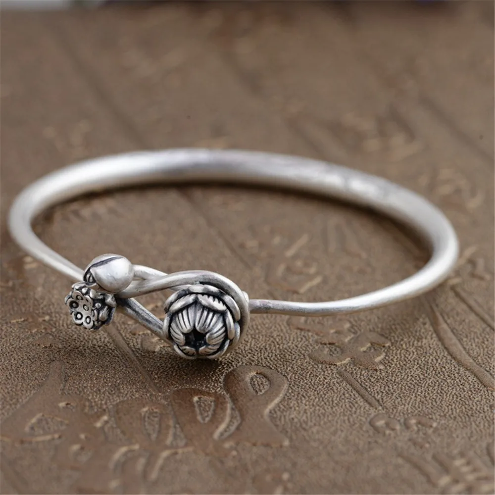 

Классический Браслет ESSDCW в античном стиле из чистого серебра 990 пробы, Женский однотонный Круглый браслет из серебра, рождественский подарок, Прямая поставка