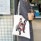 Сумка с изображением французского бульдога, женские сумки, тканевая сумка-тоут с изображением собаки, для покупок, для путешествий, женские эко-сумки на плечо многоразового использования