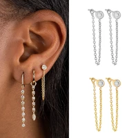 isueva classic gold plated tassel piercing cz ear round cubic zircon chain stud earrings for women jewelry free shipping