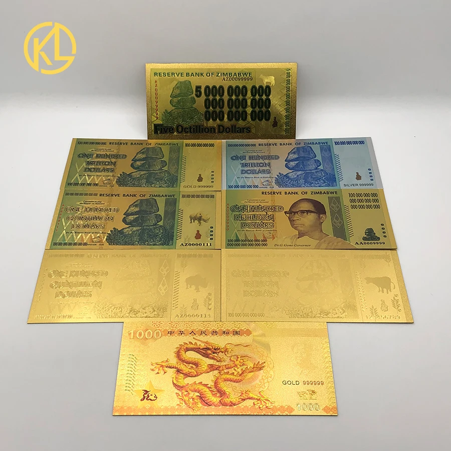 10 шт. билет для банкнот из Зимбабве под золото 24 карата|Золотые банкноты| |