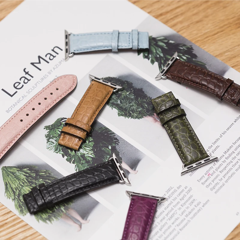 Round Grain Crocodile Watch Band Suitable for Apple Bracelet iwatch Series 5 4 3 2 Leather Strap 38mm 40mm 42mm 44mm | Наручные часы