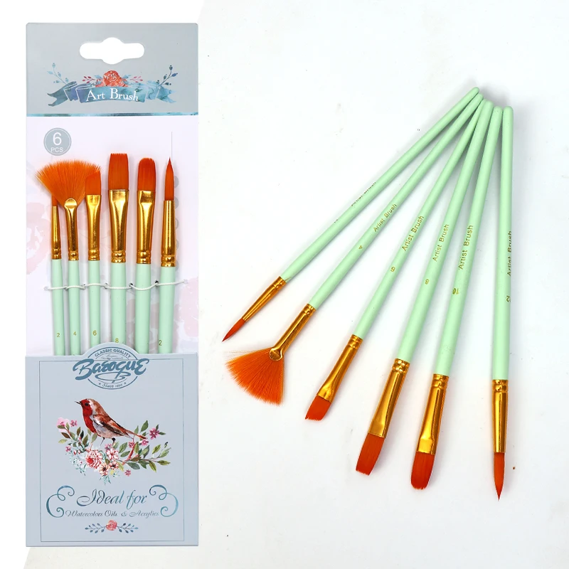 

6pcs Nylon Hair Wooden Handle brush art supplies acrylic brush watercolor brush art sets brush set drawing brushes