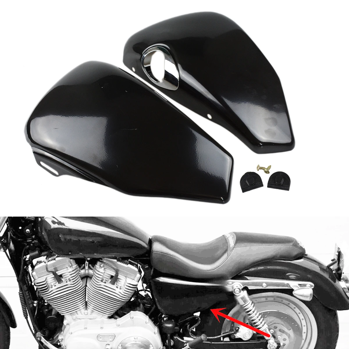 

Мотоциклетный черный/Хромированный левый боковой обтекатель аккумулятора Подходит для Harley Sportster XL Iron 883 1200 Custom Forty Eight