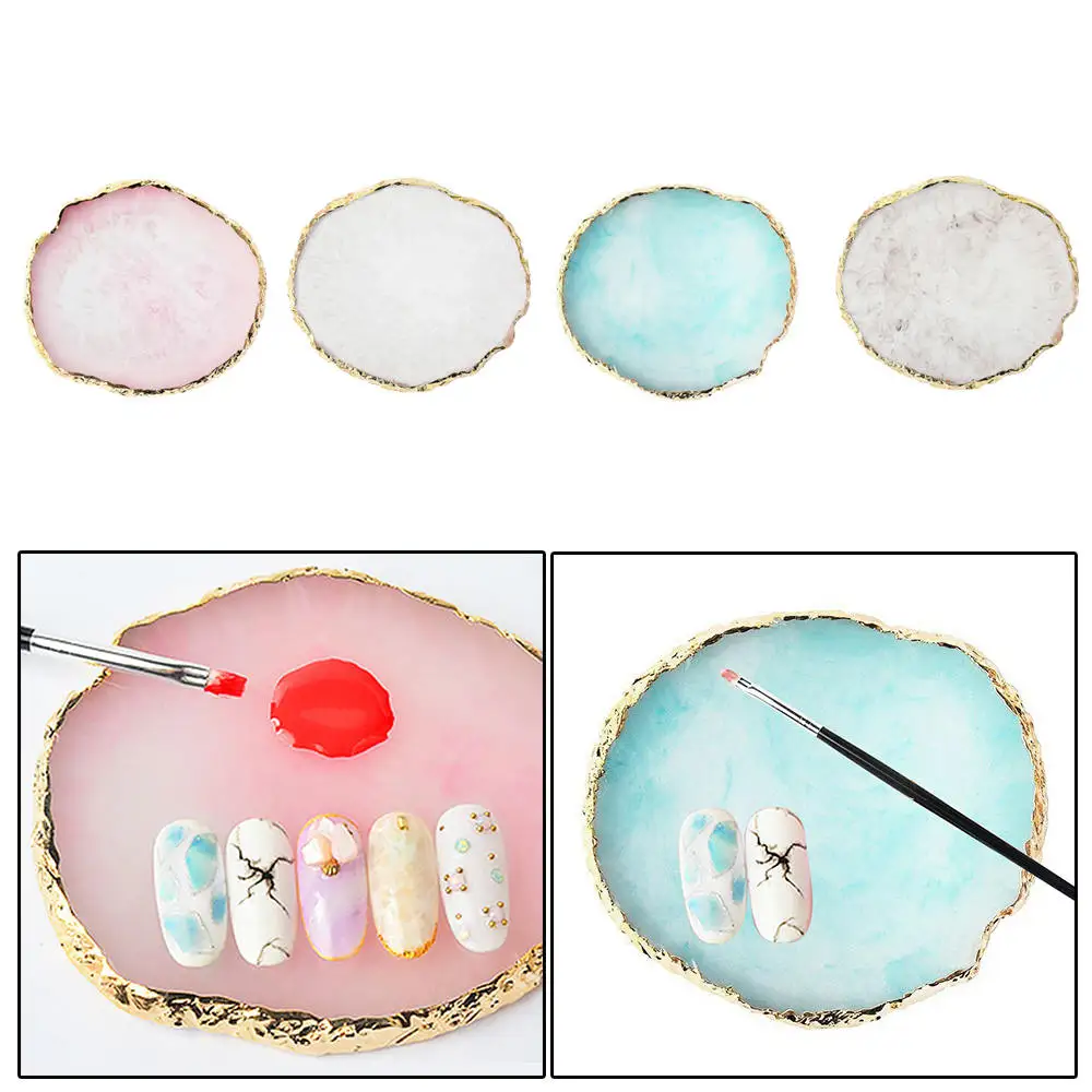 

Round Natural Resin Nail Art Color Palette Acrylic Gel Polish Holder Drawing Color Paint Dish Glue DIY Display Nail Art Tools