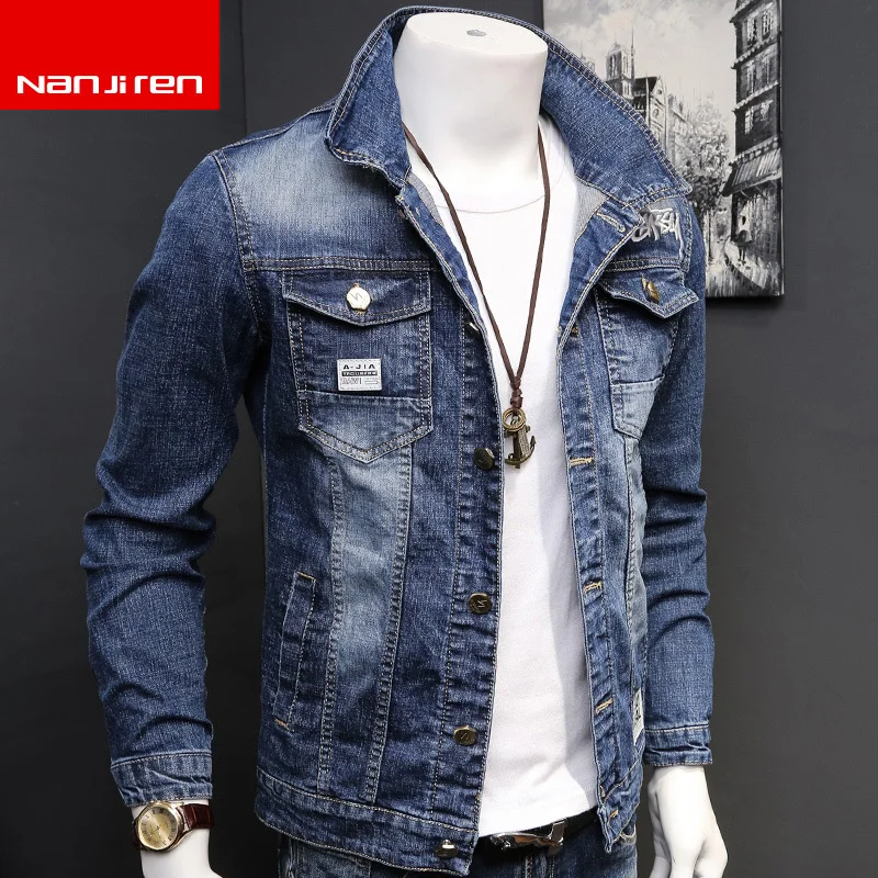 

Fashion 2021 Men's Denim Jacket Korean Slim Student Handsome Spring Autumn Embroidery Casual Jacket Top teenagers Denim Clothes