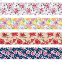 16 75mm cartoon flower printed grosgrain ribbon 50 yardsroll tape clothing bakery gift wrapping accessory hairbow head