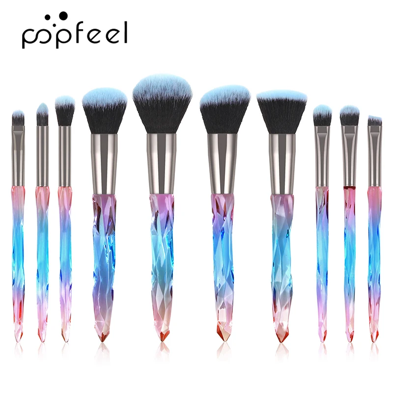 

10PCS/SET Professional Makeup Brush Set With Crystal Handle Eyeliner Foundation High Gloss Eyeshadow Concealer Blush Brushes