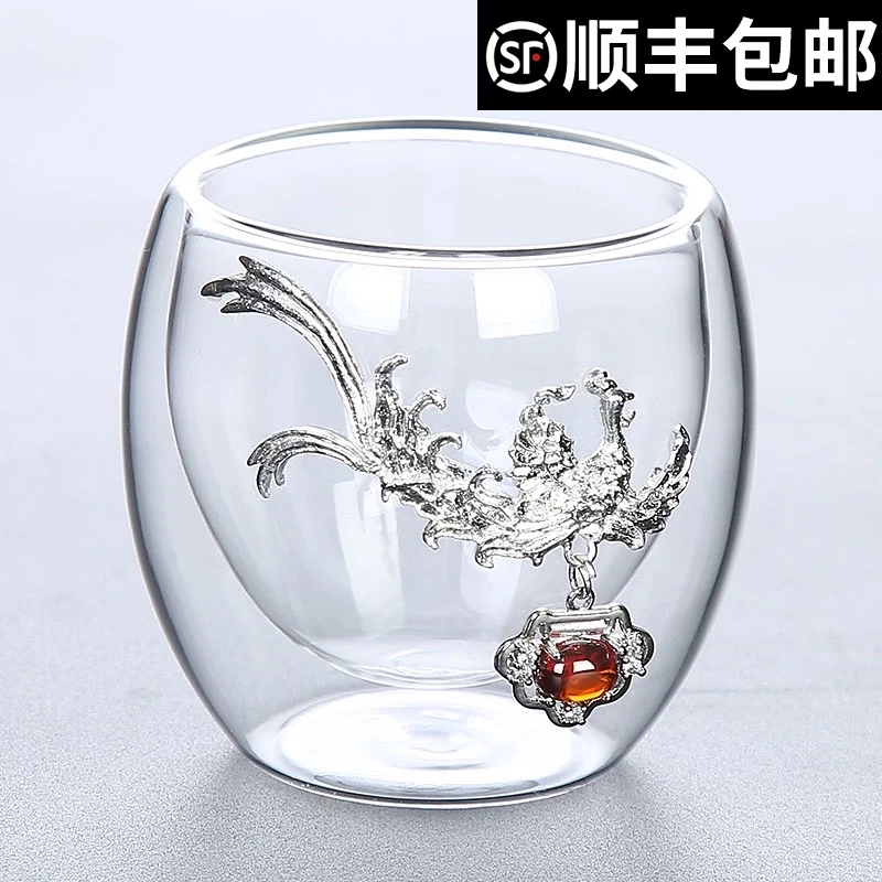 

|Japanese personal special individual master kung fu tea glass with silver sample tea cup double small cups tea set