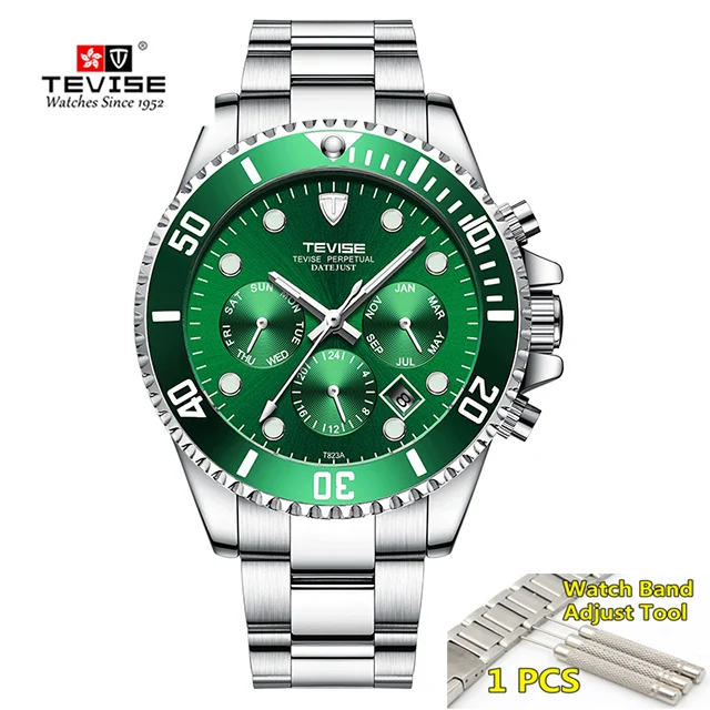 green silver TEVISE Diver часы автоматические механические часы спортивные Топ брендовые Роскошные мужские часы мужские наручные часы montre homme - Цвет: green silver