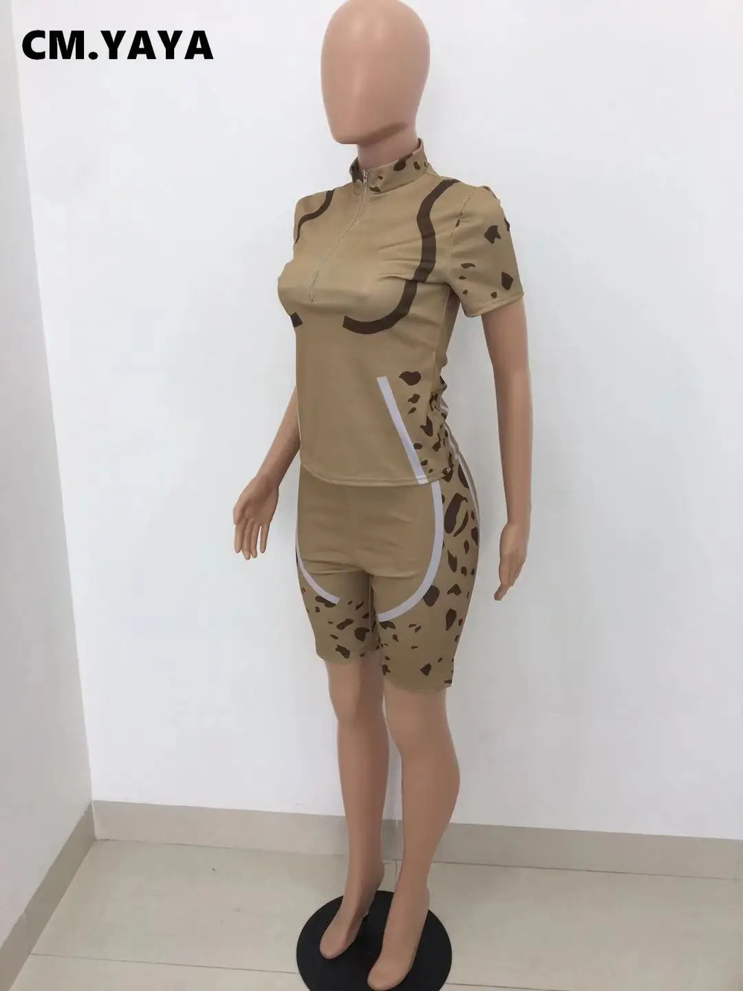 Женский комплект из 2 предметов CM.YAYA топ с коротким рукавом воротником-стойкой и