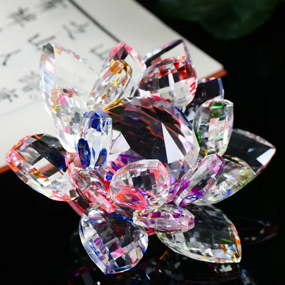 1 Pcs Lotus Crystal Glass Figure Paperweight Ornament Feng Shui Decor Collection Wedding Home Gifts | Дом и сад