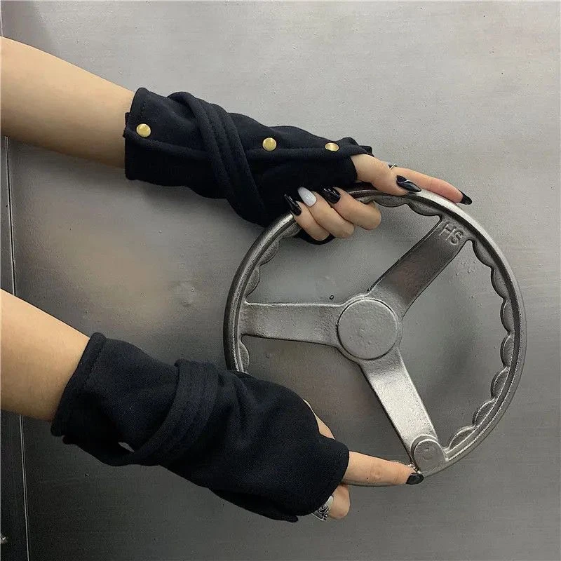 

Harajuku Street Fingerless Gloves Female Gothic Dark Solid Color Hip-hop Arm Sleeve Rock Punk Half Finger Gloves for Men Awomen