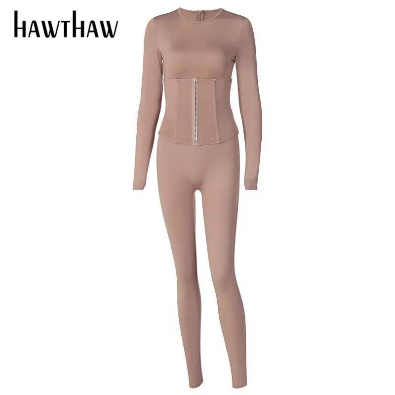 

Hawthaw Women Autumn Winter Long Sleeve Bodycon Slim Soild Color Corset Jumpsuit Romper Playsuit 2020 Fall Clothes Streetwear