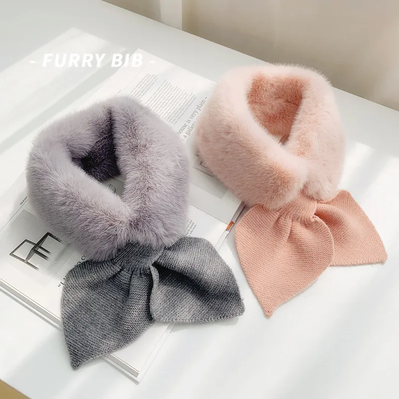 

Женский вязаный шарф из искусственного кроличьего меха