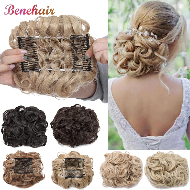 

BENEHAIR Messy Hair Bun Clip in Hair Extension 2 Plastic Comb Curly Hair Chignon Synthetic Hair Messy Chignon For Women Wedding