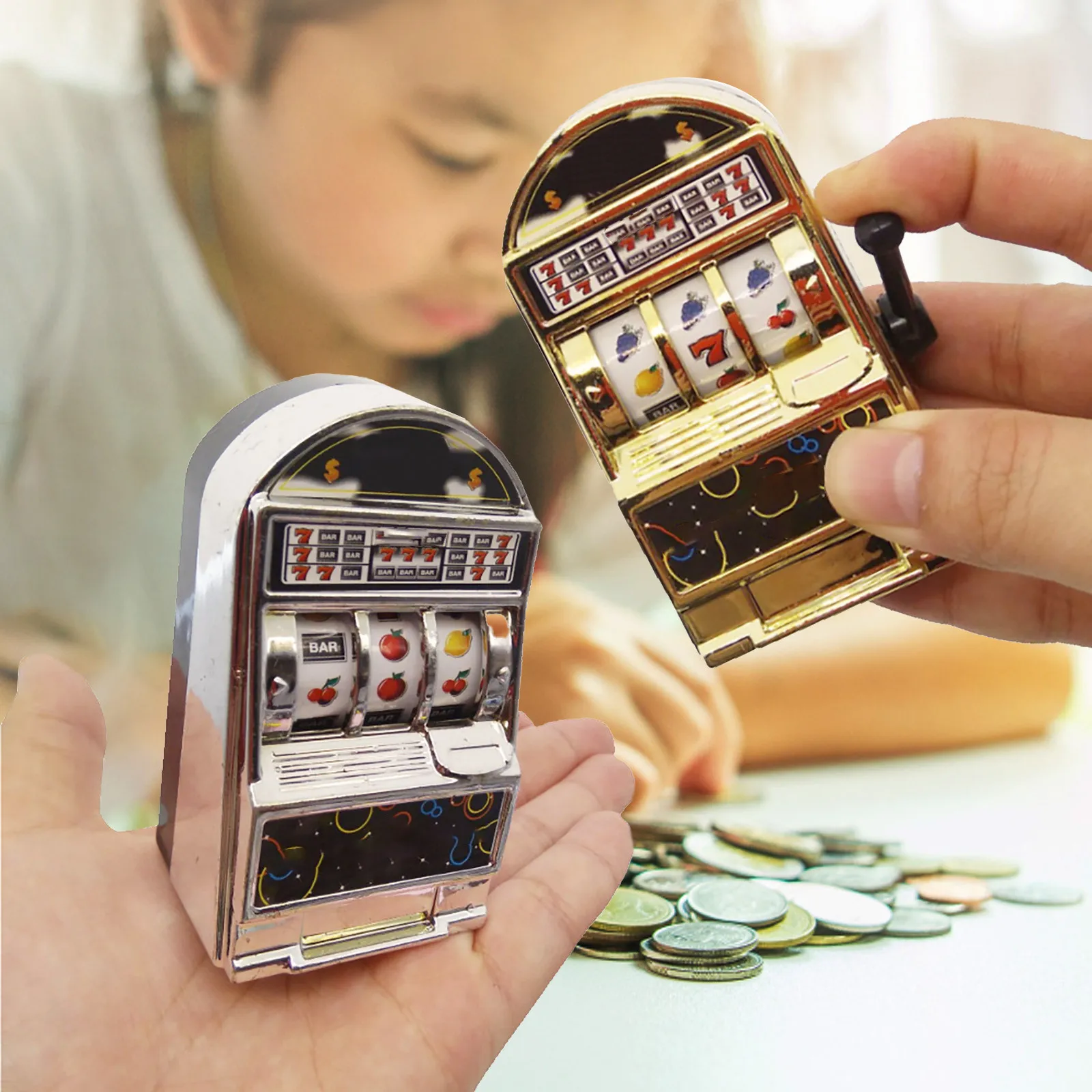 

Мини-машина для фруктов, мини-игровой автомат, игровой слот, банк с вращающимися катушками, Золотой и Серебряный Мини-слот, пластиковая