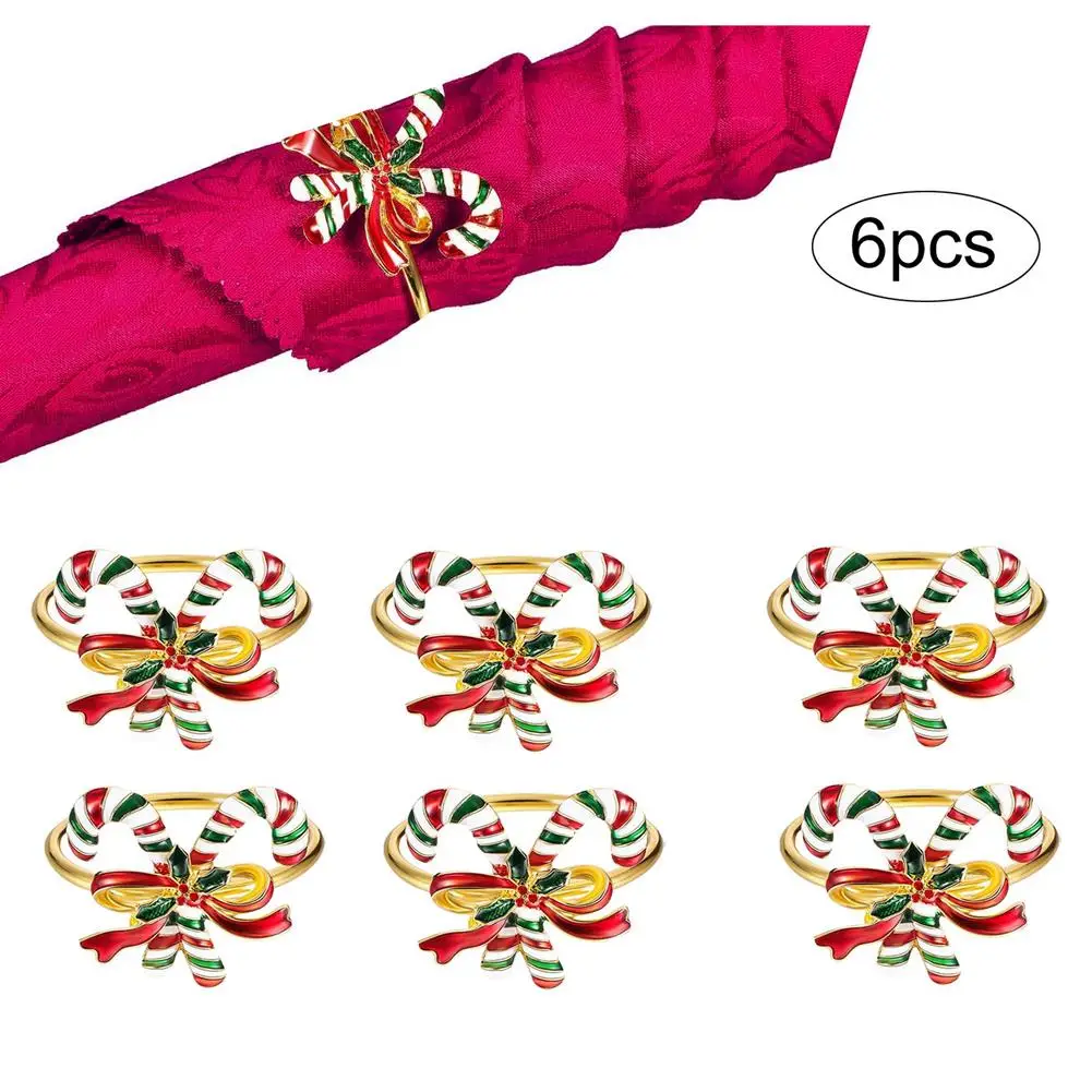 

6PCS Napkin Ring Napkin Holder Christmas Candy Cane Napkin Buckle Christmas Wedding Party Napkin Circle Decoration Party Gifts