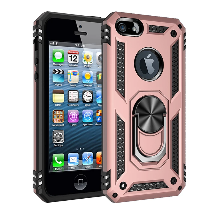 Rose Gold Phone Case Броня чехол для телефона iPhone 5 5S SE палец кольцевой магнитный держатель противоударный мягкий край Kickstand чехол Coque Capinhas - Цвет: Rose Gold Phone Case