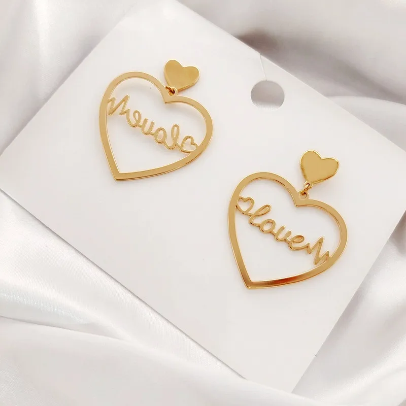 

Newest Fashion Gold Color Alloy Heart Drop Earrings For Women Trendy Punk Letter Words Love Dangle Earrings Jewelry Party Gifts