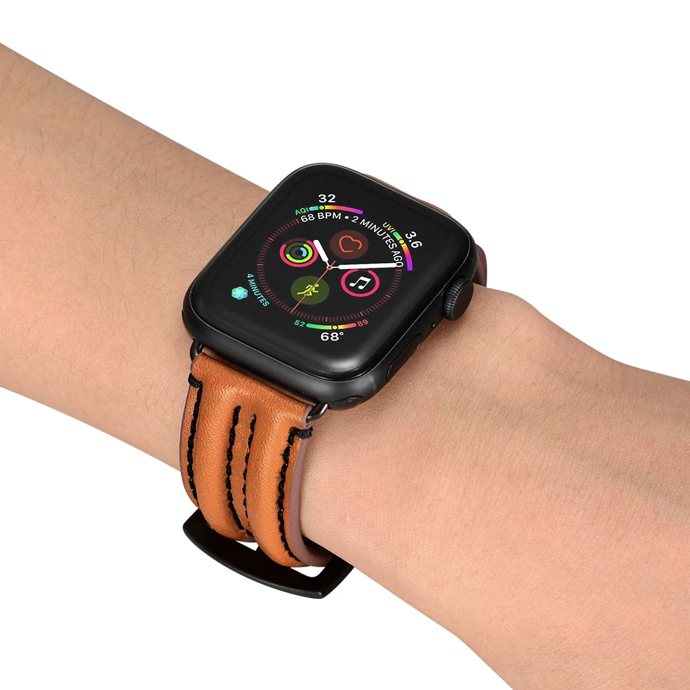 Genuine Leather strap for Apple Watch Band 44mm 40mm 42mm 38mm Double keel watchband belt bracelet iWatch serie 5 4 3 se 6 7