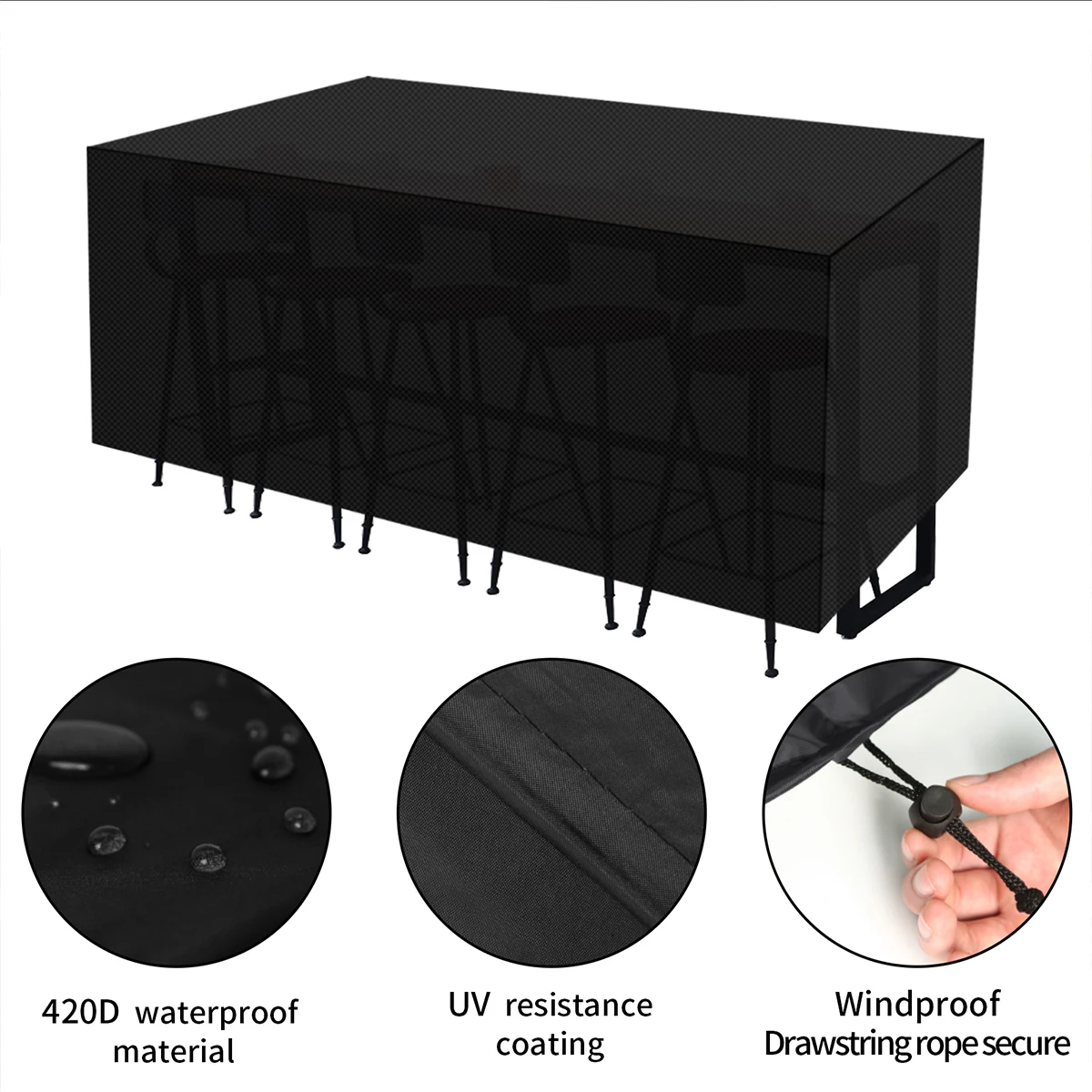 Чехол для садовой мебели 36 размеров черный защита от дождя снега