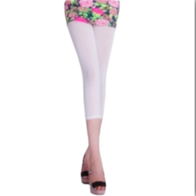 

Summer New candy color cropped trousers large size ice silk Leggings seven-points ladies slim pants Hip Lift breathable Elastic