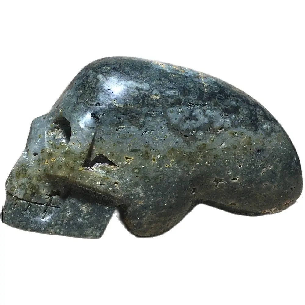 

Natural Cranium Green Ocean Jasper Quartz Crystal Stones Home Decoration Collection Halloween DIY Ornament Reiki Long Skulls