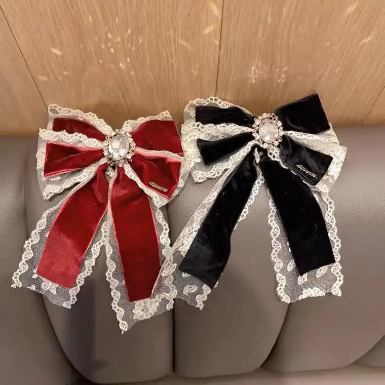Заколка для волос с большим бантом девочек зажим из бархатной ткани кружевом