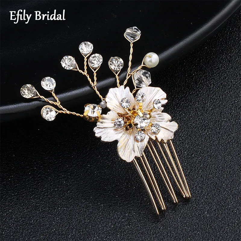 

Efily Flower Hair Comb Crystal Handmade Bridal Hair Accessories for Woman Hairpins Wedding Jewelry Bride Headdress Party Gift