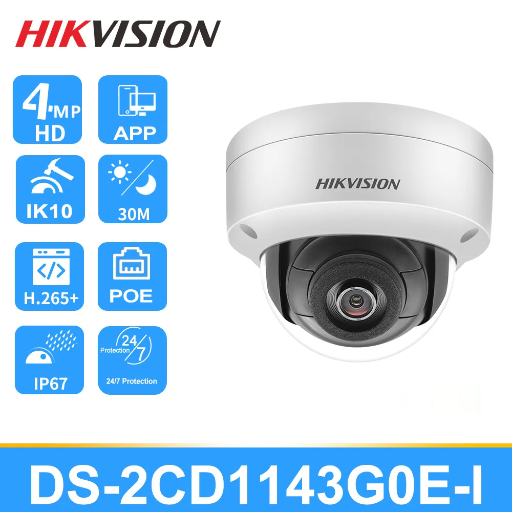 

Hikvision Original Dome IP Camera 4MP HD PoE Camera DS-2CD1143G0E-I security cctv camera ip67 ik10 TVS lightning protection IPC