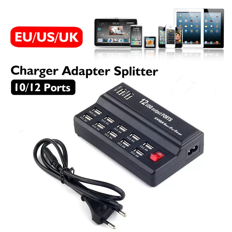 USB быстрое гнездо для зарядки 10 12 портов 12A зарядная станция Смарт USB зарядное устройство мобильный телефон планшет Цифровое зарядное устройство для iPhone samsung