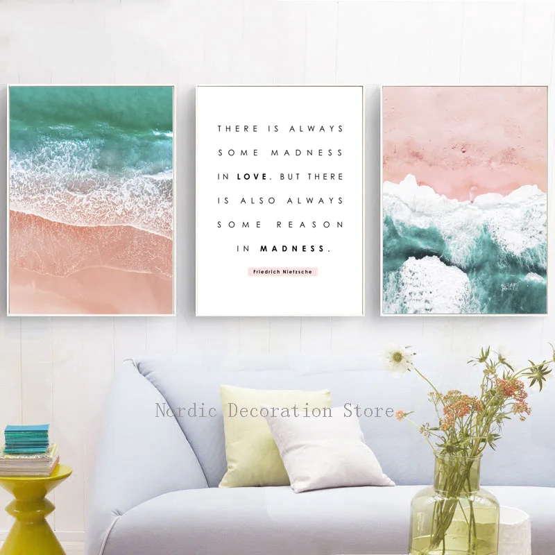 Розовые и зеленые морские накидки настенные принты Пляжное масло живопись