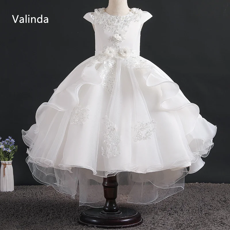 

Cap Sleeves Girl Pageant Dresses with Beads Ball Gown Birthday Kids Couture