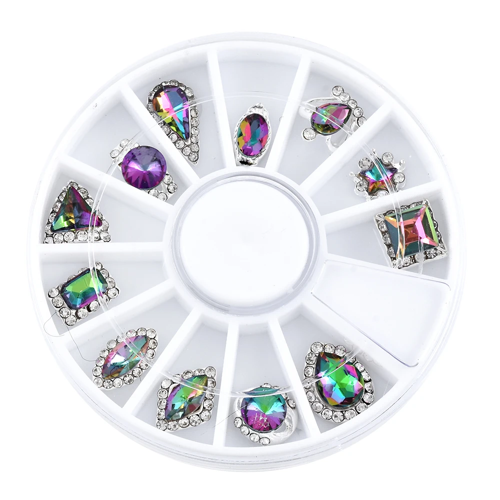 

Crystal Colorful Clear Geometry Shape Acrylic Alloy Nail Art Decoration Nail Glitter Rhinestone Manicure Wheel 3D Hot Sale