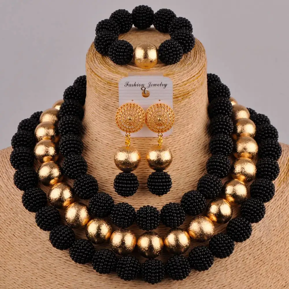 

black african beads jewelry set beige simulated pearl costume necklace nigerian traditional wedding set FZZ78