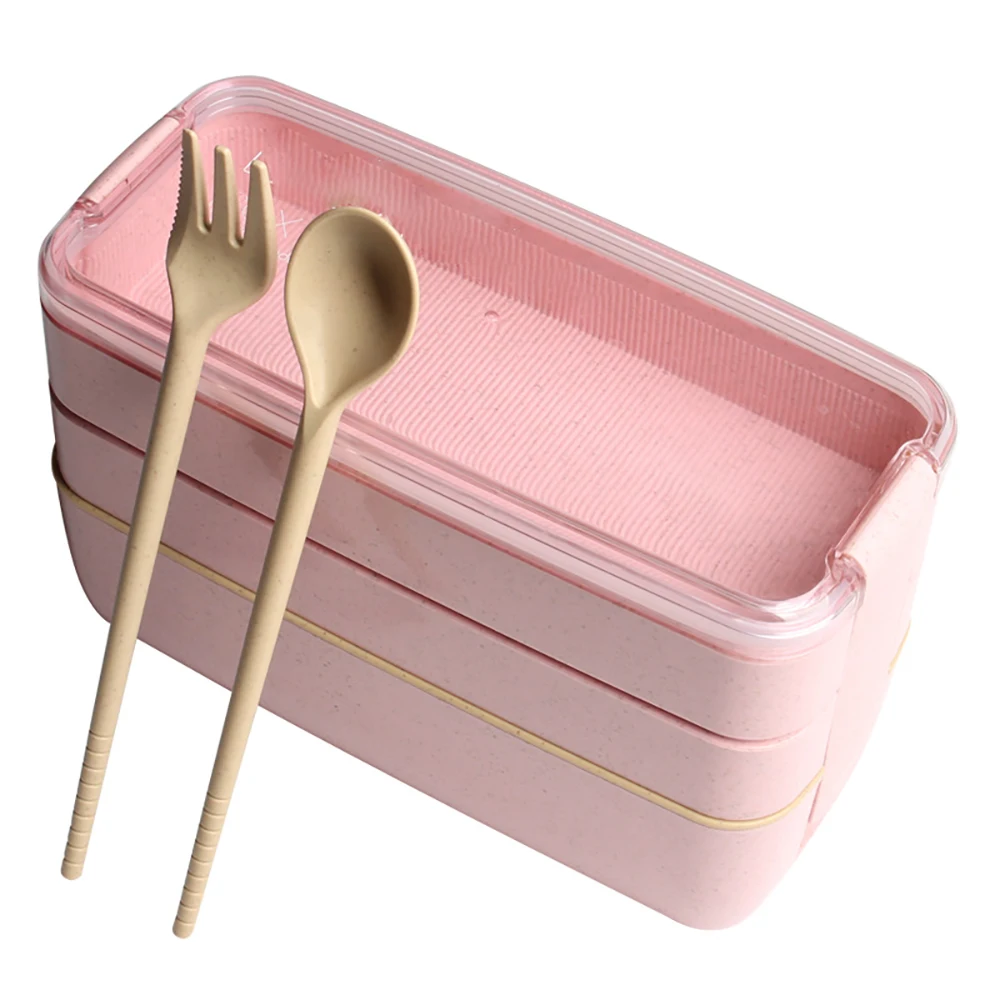 Портативный здоровый материал Ланч бокс 3 слоя пшеничной соломы Bento коробки