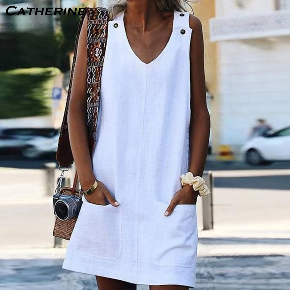 Повседневное платье с V-образным вырезом весеннее без рукавов женские Базовые