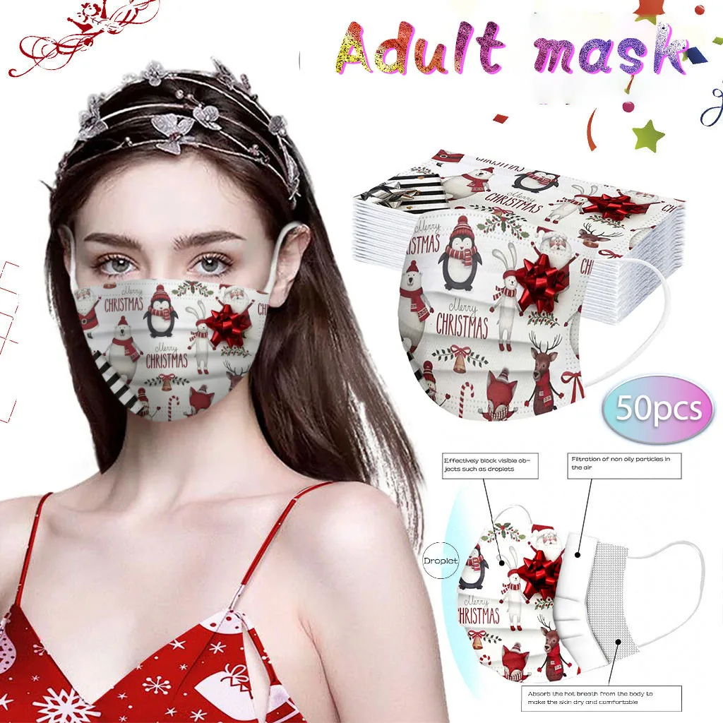 

50/100PC Christmas Masks Adult Disposable Face Mask Fashion High-quality 3Ply Breathable Masque Outdoor Dustproof Mascarillas 6